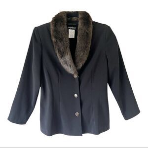 Positive Attitude Black Button Down Faux Fur Blazer Jacket Size 14 Petite